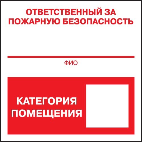 Знак F17 " Ответственный за пожарную безопасность\Категория помещения" 200х200мм (ГОСТ)